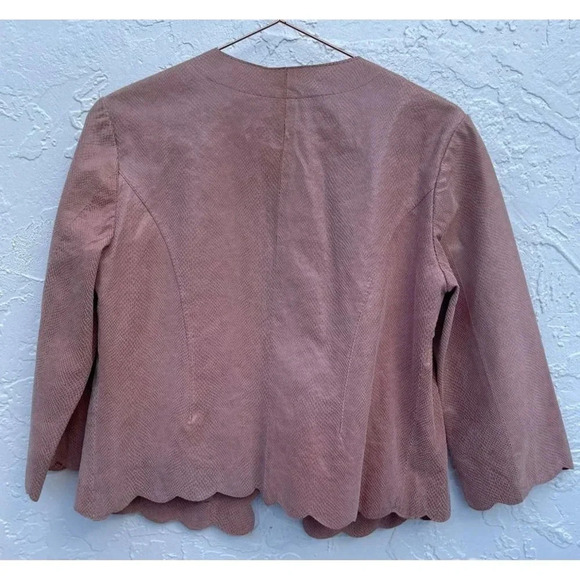 Newport News Womens Open Front Scallop Leather Blazer Jacket Soft Pink Sz 8 - Picture 2 of 14